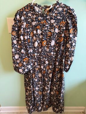 Universal Thread Navy, Cream & Mustard Smocked Floral Dress 🧡✨